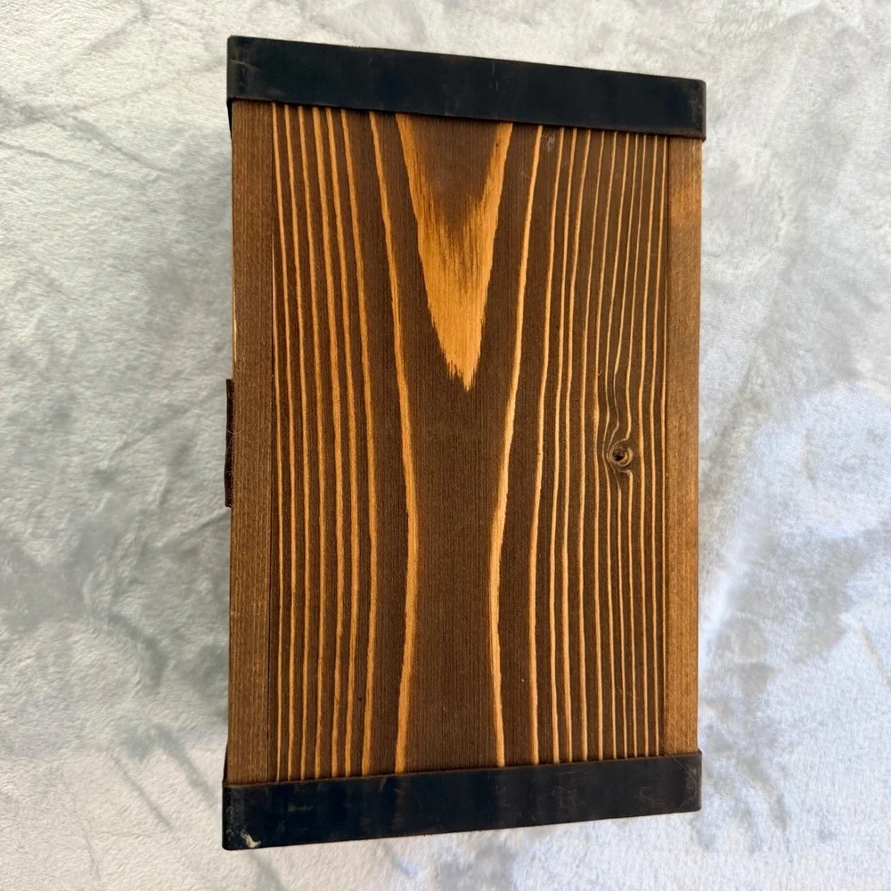 Handmade Wooden Valet Box with Leather Strap and Integrated Rolling Tray Lid